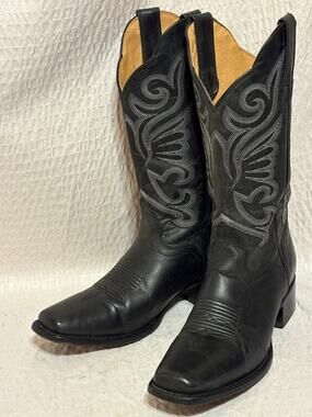 JB Dillon Handmade Mexico Black Goat Leather Size 8.5B Women’s Cowboy Boots EUC